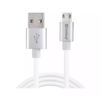 Sandberg MicroUSB reversibilus kabelis 1 m, USB A, Micro-USB A, sidabrinis, baltas