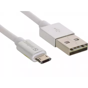Sandberg MicroUSB reversibilus kabelis 1 m, USB A, Micro-USB A, sidabrinis, baltas