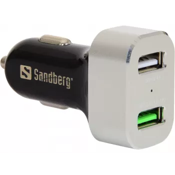 Sandberg automobilinis įkroviklis 1xQC 3.0+1xUSB2.4A, cigarečių degtukas, 12 V, aliuminis, juodas