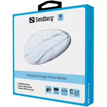 Sandberg belaidis kroviklis White Marble, USB, belaidis krovimas, PowerIQ, 1 m, juoda, balta