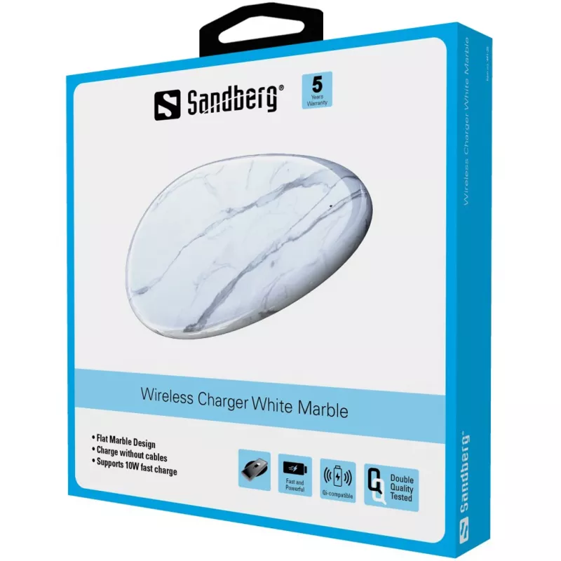 Sandberg belaidis kroviklis White Marble, USB, belaidis krovimas, PowerIQ, 1 m, juoda, balta