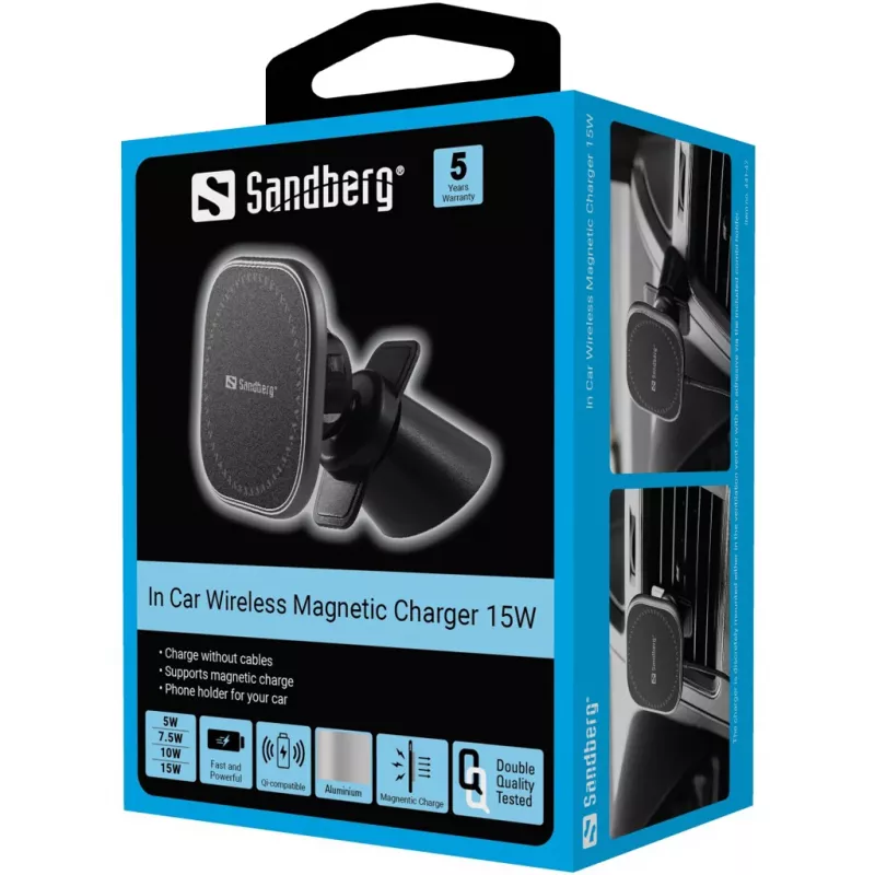 Sandberg In Car belaidis magnetinis automobilinis kroviklis 15W, USB, 1,2 m, juodas