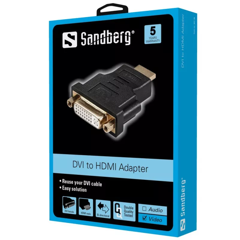 Sandberg Adapter DVI-F - HDMI-M, HDMI, DVI, Juoda