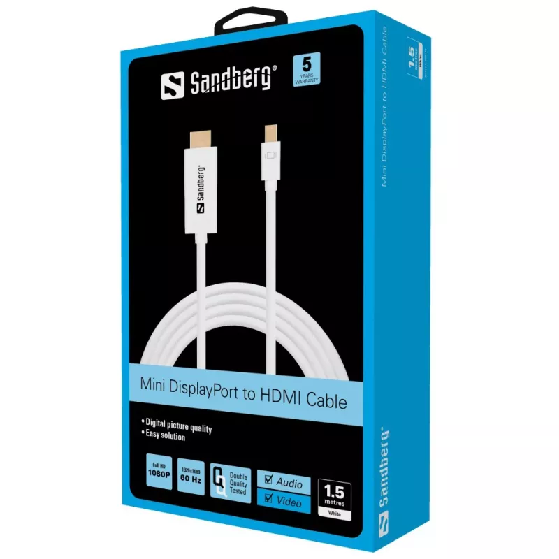 Sandberg kabelis MiniDP>HDMI 1,5 m, baltas