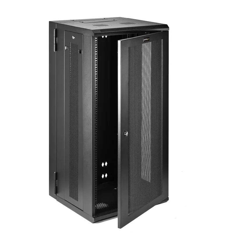 StarTech.com 4 stulpų 26U sieninis tinklo spintas su 1U lentyna, 19 colių šarnyrinis sieninis serverio stovas duomenų / AV / elektronikos / kompiuterijos įrangai, lankstus ventiliuojamas stovo korpusas