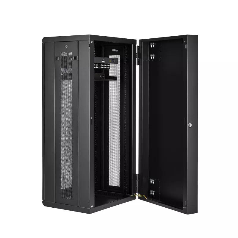 StarTech.com 4 stulpų 26U sieninis tinklo spintas su 1U lentyna, 19 colių šarnyrinis sieninis serverio stovas duomenų / AV / elektronikos / kompiuterijos įrangai, lankstus ventiliuojamas stovo korpusas