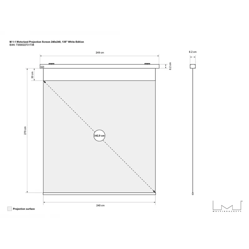 Multibrackets M 1:1 motorizuotas projektorinis ekranas 240x240, 135 col. White Edition