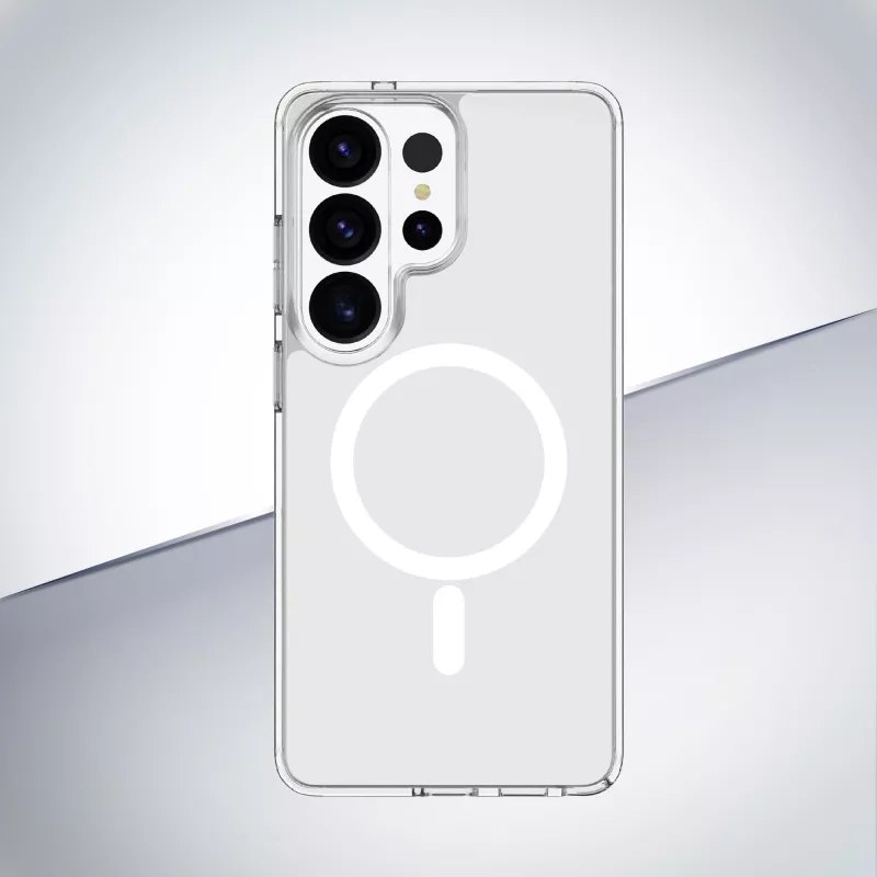 Cellularline Clear Mag - Galaxy S26 Ultra permatomas dėklas su guminiu kraštu, atsparus pageltimui
