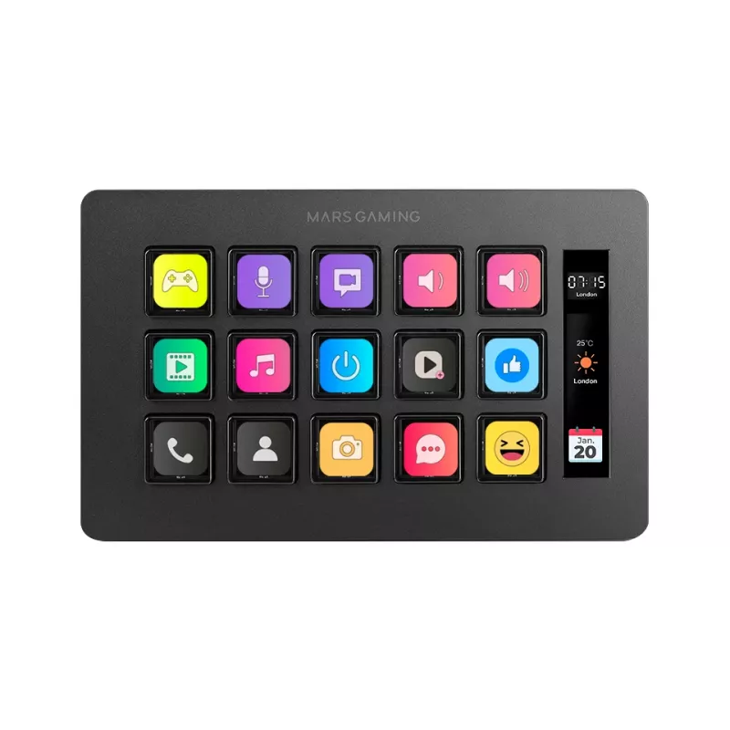 Mars Gaming MSD-ONE Control Deck Slim, 15 mygtukų, LCD, juoda