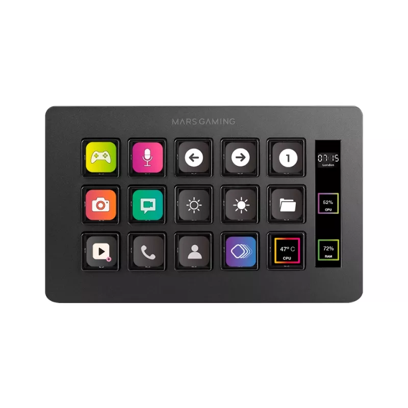 Mars Gaming MSD-ONE Control Deck Slim, 15 mygtukų, LCD, juoda