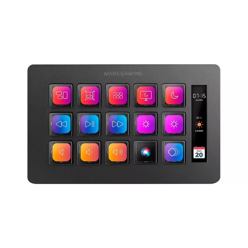 Mars Gaming MSD-ONE Control Deck Slim, 15 mygtukų, LCD, juoda
