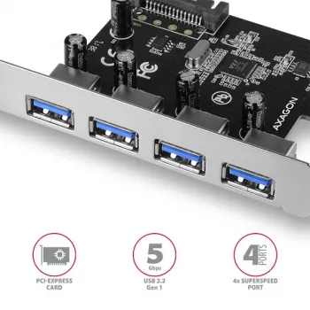 „AXAGON PCEU-430VL“ PCI-Express kortelė – 4 USB 3.2 Gen 1 prievadai