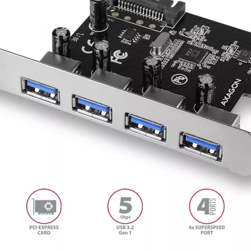 „AXAGON PCEU-430VL“ PCI-Express kortelė – 4 USB 3.2 Gen 1 prievadai