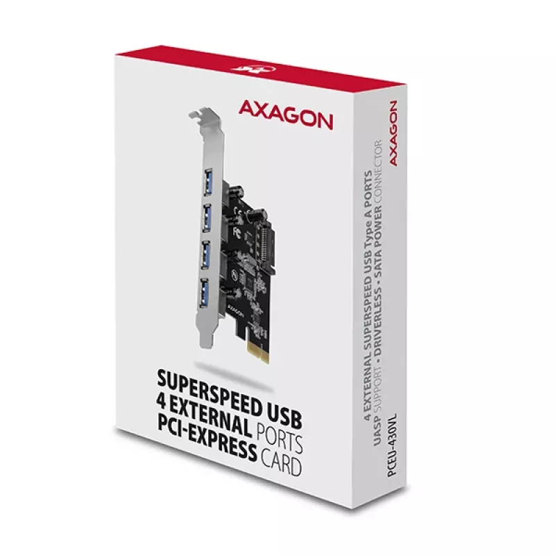„AXAGON PCEU-430VL“ PCI-Express kortelė – 4 USB 3.2 Gen 1 prievadai