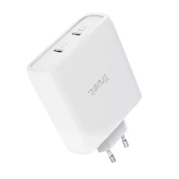 Įkroviklis TRUST Maxo 100W 2x USB-C GaN — 100 W, 2x USB-C, 20 V maks., AC vidaus, 2 m laidas, baltas