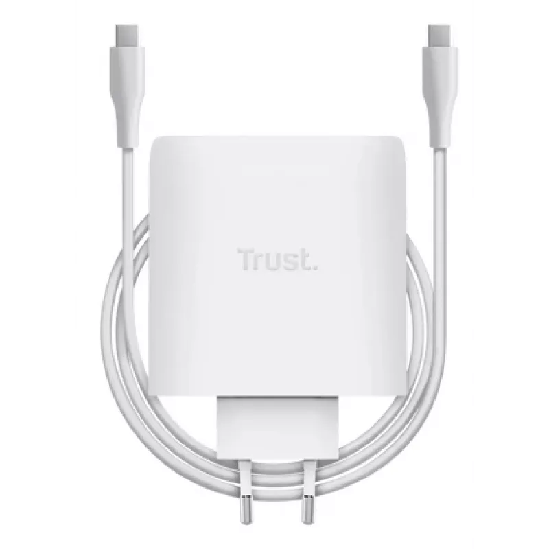 Įkroviklis TRUST Maxo 100W 2x USB-C GaN — 100 W, 2x USB-C, 20 V maks., AC vidaus, 2 m laidas, baltas