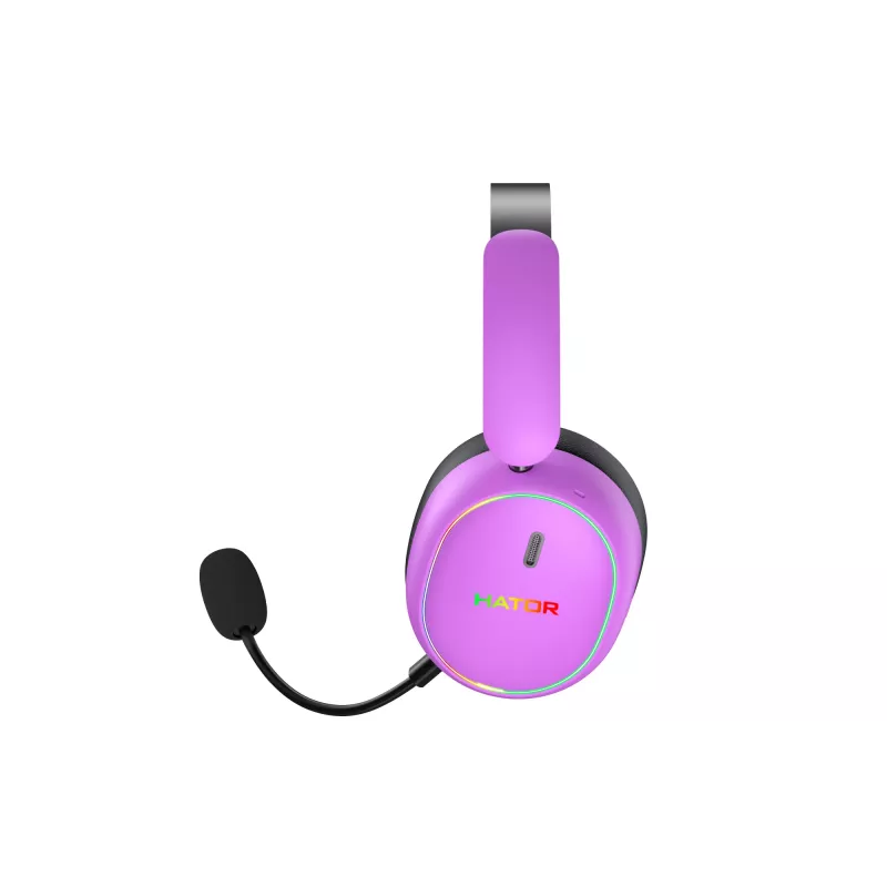 HATOR Phoenix 2 Wireless belaidės ausinės su mikrafonu, žaidimams, USB Type-C / USB Type-A, Bluetooth, violetinė