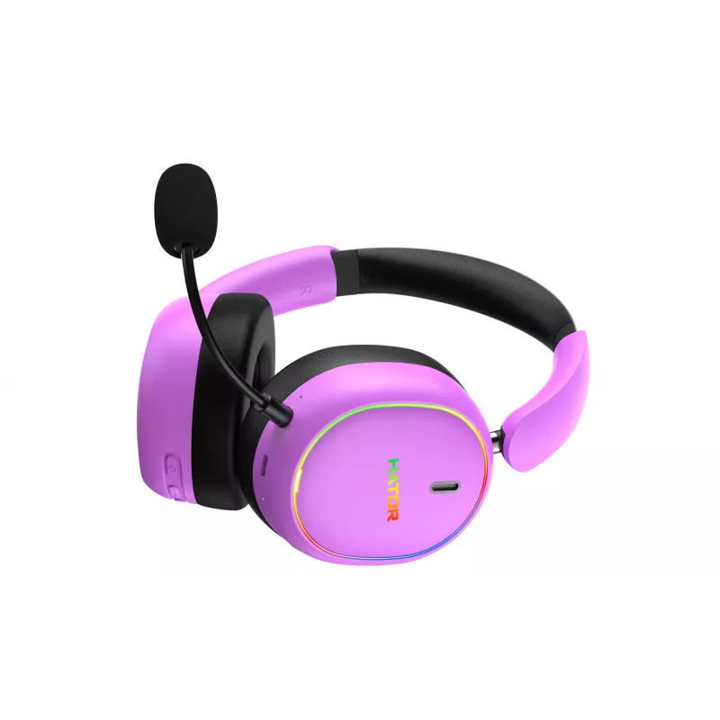 HATOR Phoenix 2 Wireless belaidės ausinės su mikrafonu, žaidimams, USB Type-C / USB Type-A, Bluetooth, violetinė