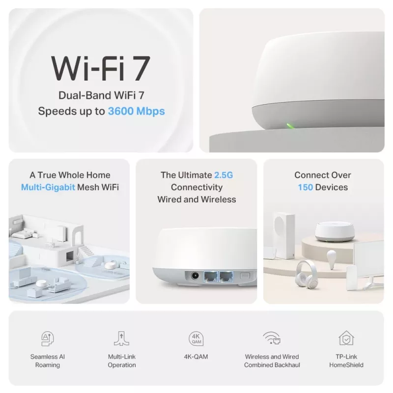 TP-Link BE3600 viso namo „Mesh“ Wi-Fi 7 sistema, 2,5G kelių gigabitų ryšys