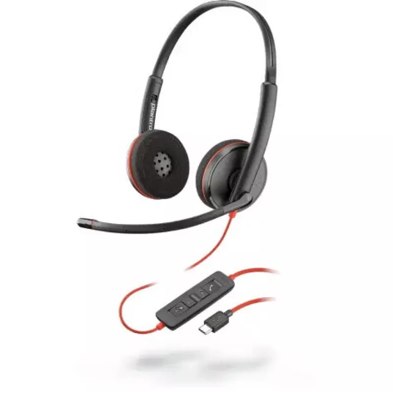 Ausinės HP POLY Blackwire 3225 – laidinės USB Type-A, galvos lankas, biurui / skambučių centrui, 121 g, juodos/raudonos