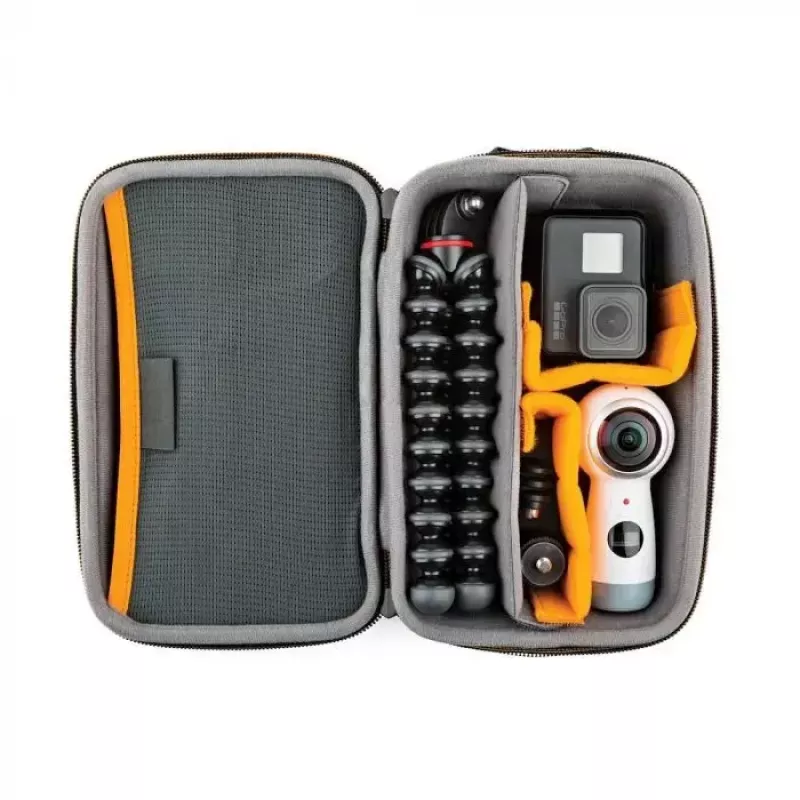 Fototechnikos dėklas Lowepro HARDSIDE CS 60 – kietas kompaktiškas dėklas, 140×85×227 mm, juodas/oranžinis