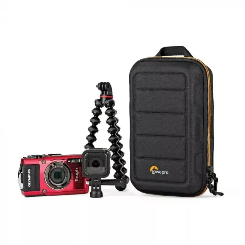Fototechnikos dėklas Lowepro HARDSIDE CS 60 – kietas kompaktiškas dėklas, 140×85×227 mm, juodas/oranžinis