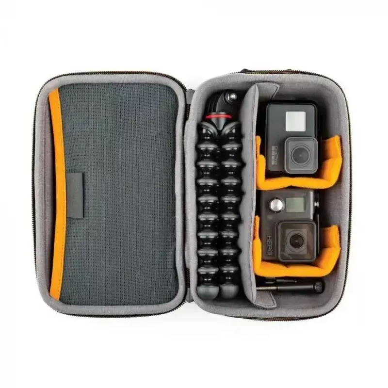 Fototechnikos dėklas Lowepro HARDSIDE CS 60 – kietas kompaktiškas dėklas, 140×85×227 mm, juodas/oranžinis