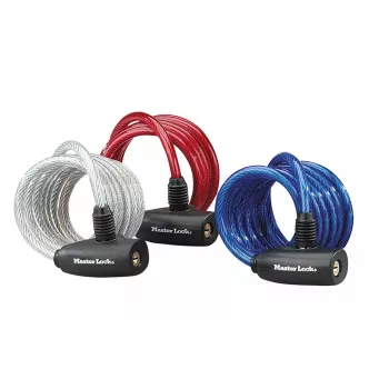 Kabelinė spyna MASTER LOCK 1,8 m 8 mm su raktu, įvairių spalvų