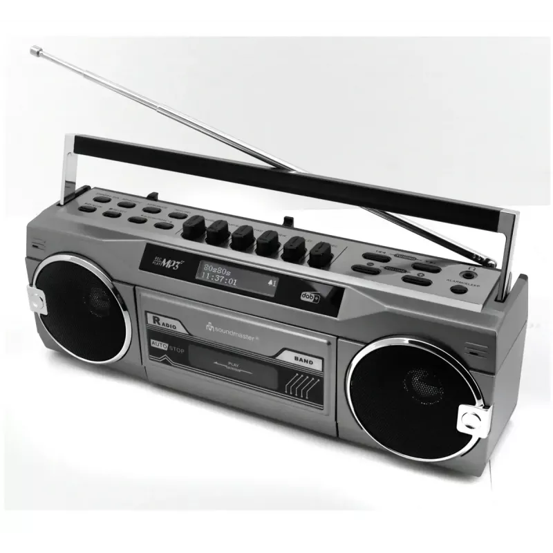Nešiojamas kasečių grotuvas Soundmaster SRR80TI su DAB+ ir FM, LCD ekranu, 3 W RMS, 3,5 mm ausinėms, baterija/230V