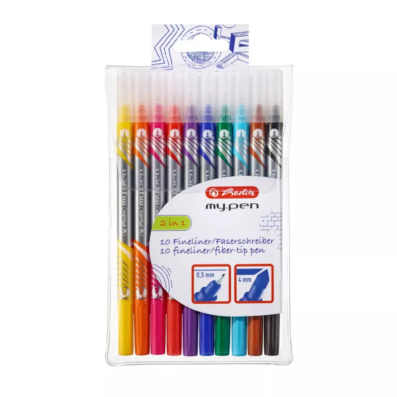 Markeris Herlitz 11367232 plonas antgalis 10 vnt. juoda, mėlyna, ruda, žalia, oranžinė, rožinė, violetinė, raudona, geltona