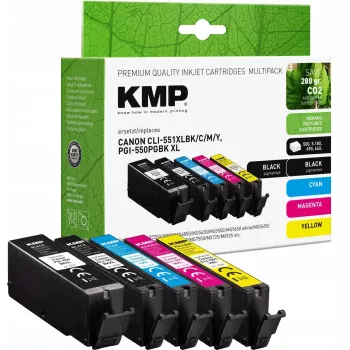 KMP rašalo kasečių rinkinys, suderinamas su Canon PGI-550/CLI-551 XL – kelių kasečių komplektas