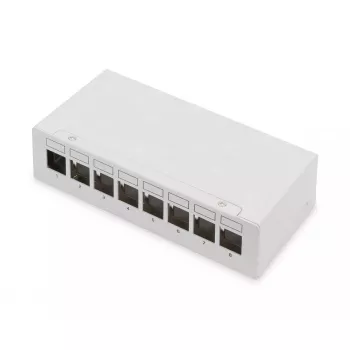 Patch panel DIGITUS Desktop modular tuščias, ekranuotas, 8 prievadų, plieninis, pilkas, montuojamas ant sienos
