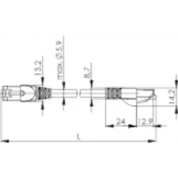 Telegaertner Cat6a SF/UTP (S-FTP) tinklo jungiamasis kabelis 0,25 m, RJ45–RJ21, nikeliuoti kontaktai, pilka