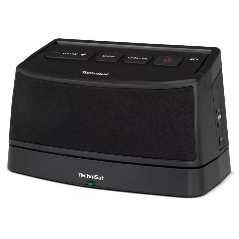 Nešiojamas stereo garsiakalbis TECHNISAT ISIBOX 1 — 4 W RMS, laidinis ir belaidis, įmontuota baterija, USB-C, juodas