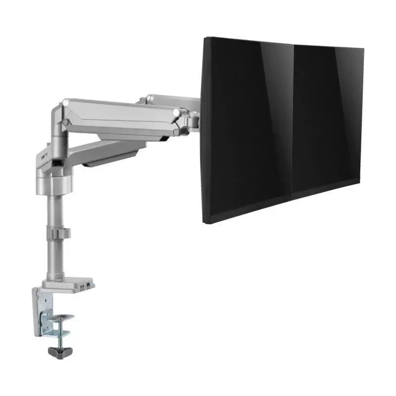 Dviejų monitorių laikiklis su dujine spyruokle Tripp Lite (EATON) DDR1732DAL, 13–34 colių, spaustuvas arba per angą, USB ir garso prievadai, sidabrinis