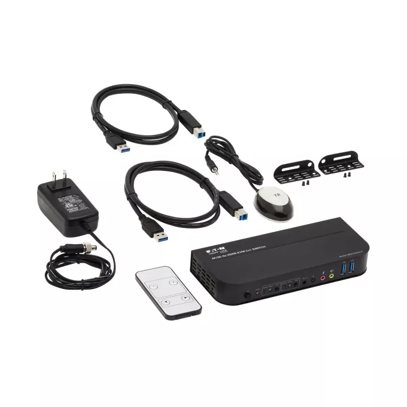 KVM jungiklis 2 prievadai HDMI/USB Tripp Lite B005-HUA2-K — 4K 60 Hz, HDR, HDCP 2.2, IR, USB bendrinimas, 1,2 m laidai