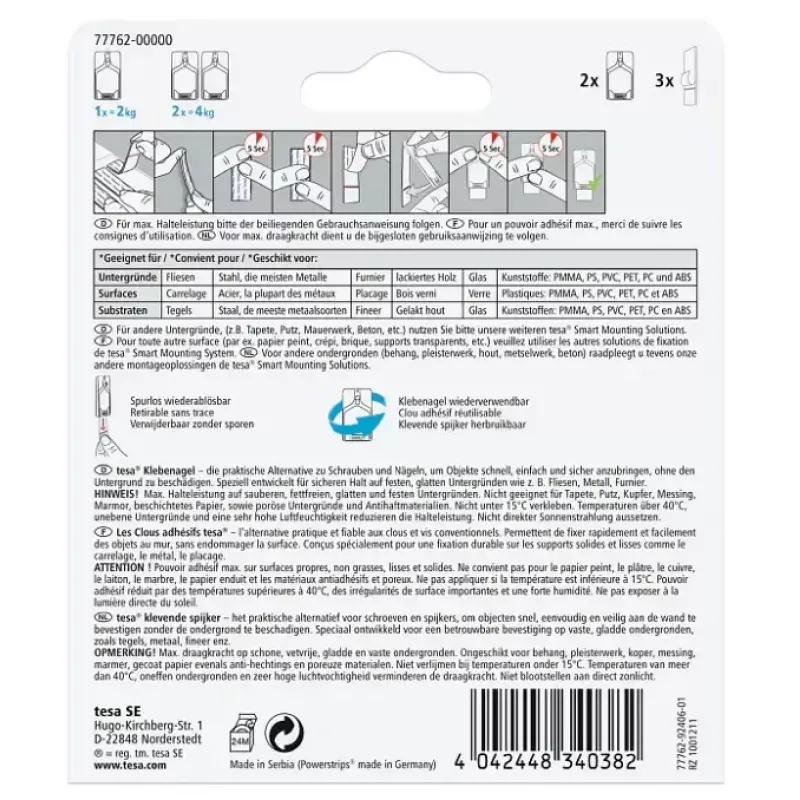 Universalūs lipnūs kabliukai Tesa 77762-00000-01 – balti, 2 vnt.
