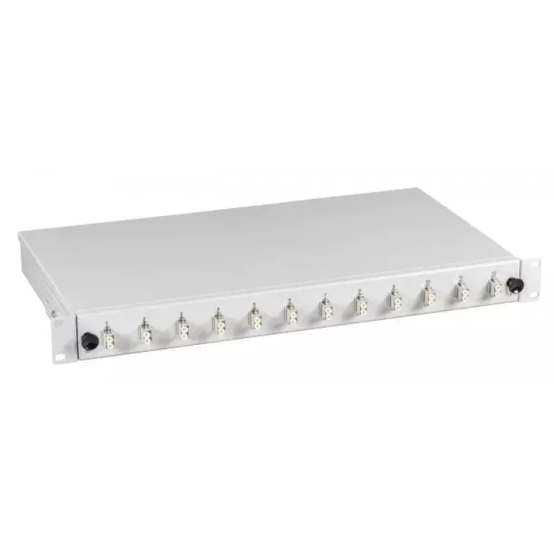 Patch panel EFB Elektronik BA71901.12OM4 — 12 prievadų LC, OM4, pilkas, 483×44,5×244 mm