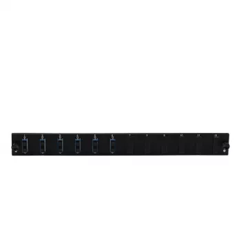 Priekinis skydelis pluoštinėms jungtims EFB Elektronik SB-FP-S-6SC-D-V-OS2 — 1U, 6× SC duplex, juodas, 432×13×43,5 mm