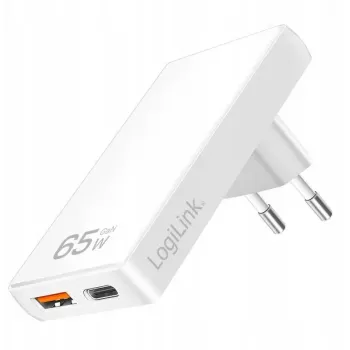 Sieninis USB adapteris LOGILINK PA0368 — 1×USB-A, 1×USB-C, 65W, baltas