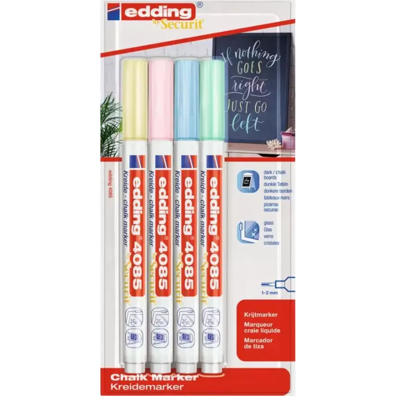 Kreidinių markerių rinkinys Edding 4085/4P 1–2 mm antgalis, pastelinės spalvos, 4 vnt.