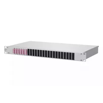 Optinė skirstomoji dėžė BTR METZ CONNECT OpDAT 1U — SC jungtys, pilkas aliuminis/plienas, 482,6×44,5×242,5 mm