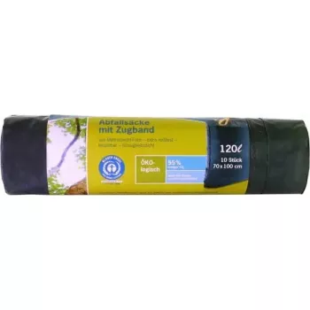 Šiukšlių maišai Secolan 120L pilki su užtraukimu, patvarūs, 1x10