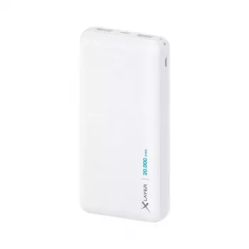 Power bank XLAYER 217286 – 20000 mAh LiPo, 2× USB-A, 1× USB-C, Baltas