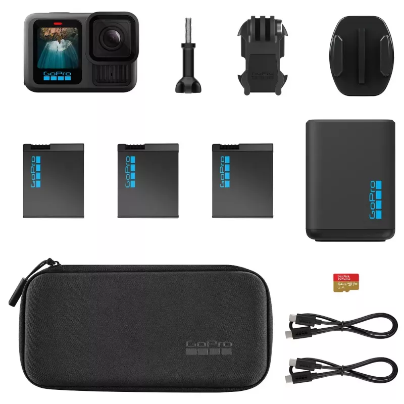 Veiksmo kamera GoPro HERO13 Black Power Bundle — 5.3K Ultra HD, 240 kadrų/s, 27,6 MP, 177° FOV