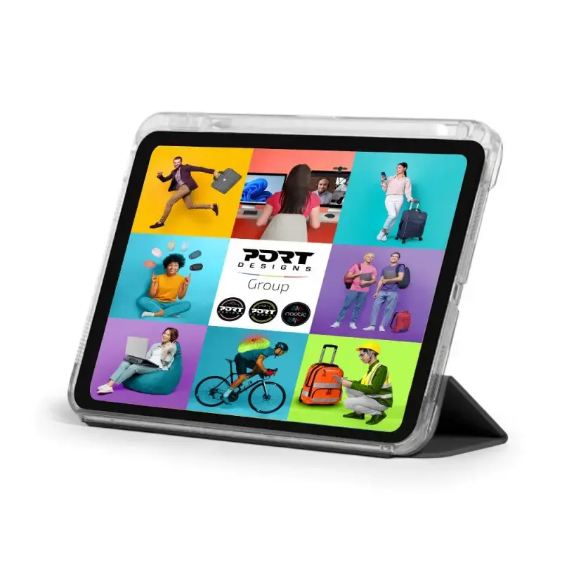 Dėklas iPad 10,9 col. (27,7 cm) Port Designs NOUMEA II SLIMCLEAR ECO, permatomas/juodas, 3 stovėjimo režimai