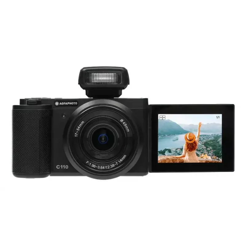 Kompaktiškas fotoaparatas AgfaPhoto Realishot C110 – 24 MP, 1/3,06 colio CMOS, 3x optinis priartinimas, 4K, Wi‑Fi, 2,8 colio liečiamasis ekranas, juodas