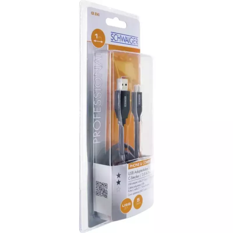 USB laidas Schwaiger CK 3141 USB 3.2 Gen 1 1 m USB A USB C juodas