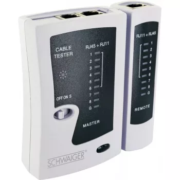 Tinklo kabelių testeris Schwaiger NWM1 531 RJ-11 RJ-45 juodas baltas