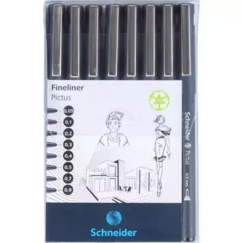 Finelineris Schneider Pictus juodas 8 vnt.